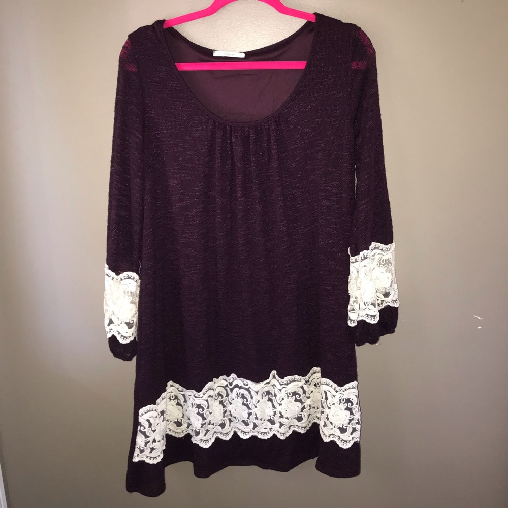 Maroon and Cream Lace Tunic Dress